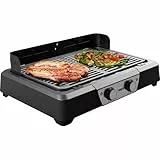 Princess Barbacoa eléctrica y parrilla de mesa - 43x27 cm - Termostato ajustable - 2 zonas de calentamiento - Revestimiento antiadherente - 2000 W - 01.112254.01.001