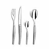 Lou Laguiole Jet Textil - Cubertería de 24 piezas con cuchillos para carne