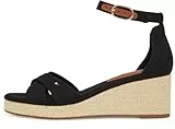 Tommy Hilfiger Alpargatas de cuña Mujer Flag Criss-Cros Mid con correa de tobillo, Negro (Black), 38