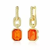 MESOVOR Pendientes Colgantes de Cristal Dorado, Pendientes de aro Chapados en Oro de 18 Quilates Regalo para Madre Esposa (Naranja)