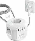 LENCENT Cubo Regleta Enchufes 2M con Enchufe Plano Regleta para Uso Interior, Regleta Enchufes Plano con 4 Tomas de CA, 3 USB y 1 Tipo C para Familia, Cocina y Oficina