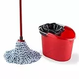 Vileda SuperMocio - Juego de fregona y Cubo de Microfibra y algodón, para Limpiar Suelos, Juego de 1 fregona y 1 Cubo, Color Rojo y Negro, 28,3 cm de Ancho x 40 cm de Profundidad x 28,5 cm de Alto