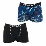 REPLAY I101195-001-N211 Boxer, con Logo y Estampado (2 Piezas) Boxer Hombre Black/Camouflage Blue Tamaño M