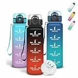 Grsta Botella Agua, 500ml Botella Agua Niños con Filtros, Diseño de Cerradura, A Prueba de Fuga Cantimplora con Marcador de Tiempo, Portátil Cantimplora para Viaje, Ciclismo, Colegio