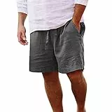 Pantalones Cortos Hombre Verano Casual Algodón y Lino Cómodo Bermudas Shorts Suave Ligero Deporte con Cordon Pantalones Chinos Cortos Cintura Elástica Short con Bolsillo