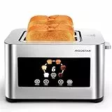 Aigostar Tostadora, 2 Rebanadas, Pantalla LED Táctil, Ranura Extra Ancha de 4 cm, Centrado Automático, 6 Niveles de Tostado, Funciones de Recalentar, Descongelar y Parada, Acero Inoxidable, 850W