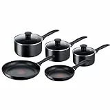 Tefal Inducción, Utensilios de Cocina, Antiadherente, Aluminio, plástico de baquelita, Cristal, Negro, 5 Piece Pan Set