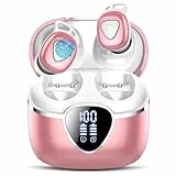 Auriculares Inalambricos Bluetooth 5.4, Cascos Inalambricos Bluetooth Hifi Estéreo Con ENC Reducción de Ruido, IP7 Impermeable audifonos con Pantalla LED, 40H Mini Ultraligero Earbuds In-Ear, Oro Rosa