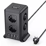 Sameriver 5M Torre Regletas Enchufes,Regleta USB 8 Tomas de AC y 4 USB Enchufe Multiple, 2500W/10A,Regleta Enchufes Proteccion Sobretension, Regreltas Vertical con Interruptor para Mesa, Casa, Negro
