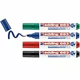 edding 663 marcador para pizarras blancas - multicolor - juego de 4 rotuladores - punta biselada 1-5 mm - rotulador para pizarra blanca, borrado en seco - flipchart, tablón de notas - recargable