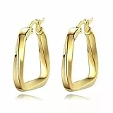 YeGieonr Pendientes de Aro para Mujer, Ligeros Abiertos Pendientes Acero Inoxidable Mujer de Oro Real de 18 Quilates, Pendientes Cuadrados Aro Hipoalergénicos, Regalos de Joyería para Mujeres