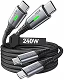 INIU 240W Cable USB C Carga Rapida, [2-Pack 2m] PD 3.0 Cable USB C a USB C, Nylon Tipo C para iPhone 17 16 15 Pro Max, Samsung Galaxy S25 S24 Ultra, MacBook iPad Air, Pixel 9, Xiaomi Redmi, Switch ecc