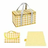 Cestas de picnic aisladas, 35 x 20 x 20 cm, bolsa isotérmica para picnic de 15 l, con manta de picnic de 150 x 200 cm, bolsas de playa portátiles impermeables para actividades al aire libre calientes