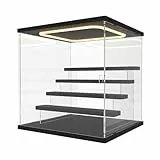 Nynelly Vitrina de Acrílico con Luz LED para Colecciones, 5 Niveles Caja Vitrina Expositoras, con Puerta y Escalones, Antipolvo Caja Organizadora para Figuras, Funko Pop, Modelos, Negro
