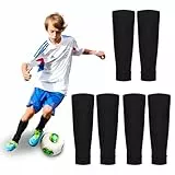 SYEYCW 3 Pares Niños Calcetines de Fútbol, Negros Medias Futbol, Calcetines de Espinilleras Transpirables, Elásticas Espinilleras Calcetines Manga, para Principiantes de Juegos de Fútbol
