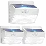 Peasur Luz Solar Exterior Marco Blanco/138 LED Súper Brillante Focos LED Exterior Solares con Sensor de Movimiento 3 Modos IP65 Farolas potente para Exteriores-3 Paquete