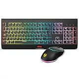 KROM Kabala - Kit Teclado Membrana inalámbrico RGB Rainbow retroiluminado, 6 Teclas Anti-Ghosting, Raton Óptico inalámbrico 6 Niveles dpi 800-4800 on-The-Fly, Compatible PC, Layout español, Negro