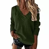Jersey Punto Mujer Suéter Mujer Manga Larga - con Cuello En V Simple Cómodos Casuales Grueso Jerséis Moda Suave Y Cálido Pullover Color Sólido Informal Sueltas Tejer Sueter para Otoño Invierno