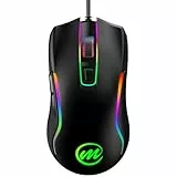 memzuoix Ratón Gaming con Cable y Luces LED – 12.800 dpi Ajustables, 6 Botones, 12 Modos RGB, Rueda Ergonómica y Antideslizante – Compatible con Windows/Mac
