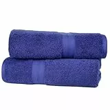 Amazon Basics 2 Bath towel for bathroom, Fade Resistant 100% Cotton Bath Towels, soft absorbent, 2-Pack (70x140 cm), Royal Blue