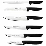 Arcos Juego Cuchillos Cocina Profesionales| Cuchillos Cocina Profesional | 6 pzas | Cuchillos Acero Inoxidable Mango Negro | utensilios de cocina serie Niza | Apto lavavajillas