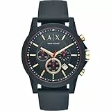Armani Exchange Reloj Hombre, Movimiento cronógrafo, 47mm Caja de silicona azul con correa de silicona, AX1335