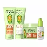 Garnier Fructis Rutina Liso Keratina para cabello encrespado: Champú + Acondicionador + Mascarilla + Sérum activado por calor Liso & Listo