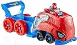 Hot Wheels Juego de pista de coche de juguete, lanzador y transportador a gran escala de Spider-Man con vehículo RacerVerse fundido a presión