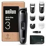 Braun Recortadora Todo En Uno Series 3 AIO3545, Kit De Styling 8en1 Para Barba y Pelo, 14 Longitudes, Máquina De Cortar Pelo Con 50 Min De Autonomía, Cortapelos Hombre, Recorte Fácil Y Rápido, Negro