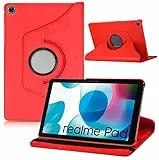 Dlahaby Funda para Realme Pad 10,4 Pulgadas, Rotación de 360 ​​Grados de Cuero PU con Soporte Funda para Tablet Realme Pad 10,4 Pulgadas 2021 Release,Rojo