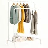 edihome, Burro Ropa, Perchero Colgador de Ropa, Doble, Vestidor, 110X150X54 cm, Resistente, Metálico, Soporte para Zapatos, Organizador, Montaje Fácil (Blanco)