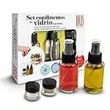 IRIS BARCELONA - Set de Aliño Ensalada, 2 Mini Botellas de Cristal con Difusor 50 ml y 2 Botes de Cristal con Tapa 10ml