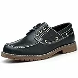 SL-Saint Hecho a Mano Hombre Clásico Barco Zapatos Moc Toe Náuticos Cordones Piel Plena Flor Cómodo Moda (Azul, Adulto, Hombre, 44, Números, Sistema Tallas Calzado EU, Ancho)
