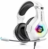 Ozeino Auriculares para juegos PS4 PS5 PC con sonido envolvente 3D con micrófono, auriculares cancelación de ruido, luces RGB para gamers