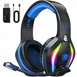Fachixy FC100 - Auriculares inalámbricos con micrófono, 2,4 G, para PS5, PS4, PC, Switch, Mac, Sonido Envolvente, Bluetooth, Auriculares inalámbricos con luz LED, más de 50 Horas de duración de la