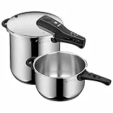 WMF Perfect - Set Olla Rápida Ø 22 cm de Diámetro de 8 Litros y Medio + Cuerpo 4 Litros y Medio, Con Protección Contra Llamas, Acero Inoxidable Cromargan Apta para Inducción