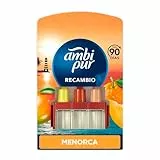 Ambi Pur 3Volution Atardecer En Menorca Recambio De Ambientador Eléctrico 20 ml, 3 Aromas Que Se Alternan Para Combatir Los Olores, El embalaje puede variar