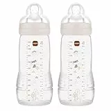 MAM Pack 2 Biberones, a partir de 4 Meses, 330ml, con Tetina 3 de Flujo Rápido de Silicona de Fácil Aceptación, Fácil de Sostener, Fácil de Limpiar, MAM Easy Active, Neutro Brillante, Pack de 2uds