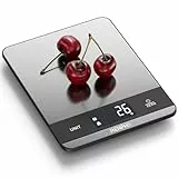 RENPHO Bascula Cocina Acero Inoxidable con 7 Unidades, Alta Precisión Balanza Peso de Cocina Digital, Bascula Comida para Hornear, Cocinar, Pantalla LCD, Batería Incluida
