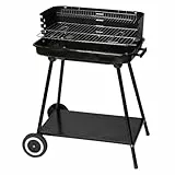 LOLAhome Barbacoa de carbón negra | De 64x38x82cm | Regulable 4 alturas, Doble parrilla Cocinar y Calentar, fácil montaje, fácil guardado | Para 10 comensales | Barbacoa jardín