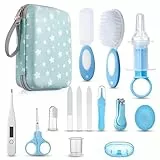 Lictin Set para Cuidado del Bebé-15 Piezas Kit de Aseo para Bebé con Cuchara de Oreja con LED Cepillo de Pelo y Peine,Cortador de Uñas Cepillo de Dientes de Dedo para Viaje y el Uso Diario (Azul lago)