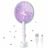 TMACTIME 2 en 1 - Raqueta de mosquitos eléctrica, recargable por USB, luz LED con batería, 4000 V, raqueta para mosquitos, apta para hogar, dormitorio, jardín, balcón