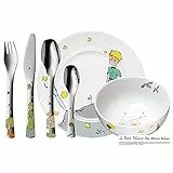 WMF El Principito - Vajilla para niños 6 piezas incluye plato, cuenco y cubertería (tenedor, cuchillo de mesa, cuchara y cuchara pequeña) WMF Kids infantil Acero Inoxidable Cromargan
