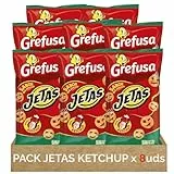 Jetas Snack de Patata con Sabor Ketchup – Pack de 8 Bolsas de 70g – Aperitivo Crujiente con Forma de Caritas – Divertido y Sabroso para Compartir