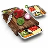 Liebspecht Juego de tablas de cortar prémium de acacia con 3 bandejas recogedoras [extra grandes] tabla de cortar de acacia con bandeja colectora [versión mejorada 2021]