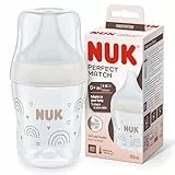 Biberón Perfect Match de NUK | +0 meses | Se adapta al paladar del bebé | Control de temperatura | Ventilación anticólico | 150 ml | Sin BPA | Tetina de silicona pequeña | Arcoíris