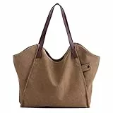 LOSMILE Mujer Bolsos de Mano Lona Bolsos de Hombro Bolsos Totes Bolsos Bandolera Shoppers Bolsa de Playa. (Marrón)