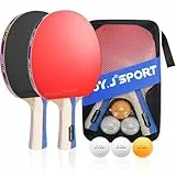 Joy.J Sets de Ping Pong, 2 Raquetas de Ping Pong + 3 Pelotas + 1 Bolsa, Profesionales Palas Ping Pong, Cómodo Mango | Esponja de Alta Elasticidad | Goma de Doble Cara (Conjunto recreativo)