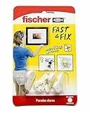 fischer - Fija Cuadros 3 Puntas Fast & Fix | Cuelga Cuadros sin Clavos ni Agujeros | Hasta 16 Kg con 2 Ganchos | Reutilizable | Ideal para Madera, Pladur y Yeso | 4 uds | Blanco