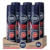 NIVEA MEN Dry Impact - Desodorante Antitranspirante para Hombre en Spray - 72h de Protección Fiable Anti Sudor - Sin Alcohol - Con 2 Activos Antibacterianos - Todo tipo de Piel - Pack de 6 x 200 ml